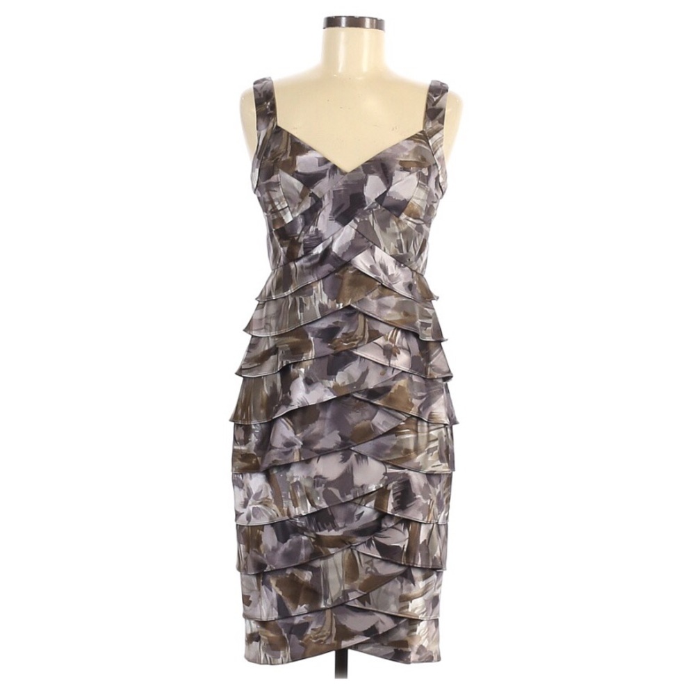 LONDON TIMES Satin Sheath Dress Gray Sleeveless